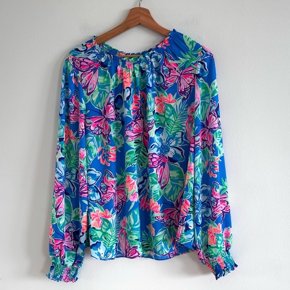 Lily Pulitzer Luce top in Isle Back Back butterfly and floral NWT size Large - Picture 2 of 8